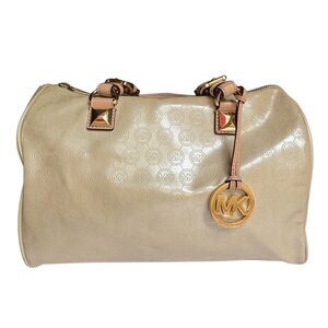Michael Kors Grayson Bag Gold Patent Leather Satchel Speedy Large 13" x 7"